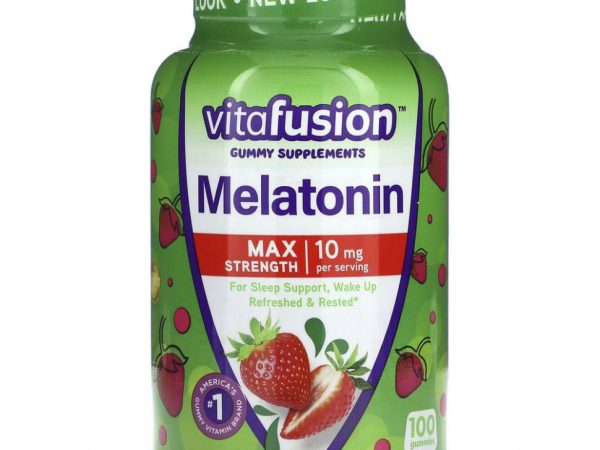 VitaFusion, Мелатонин максимальной силы действия, натуральный клубничный ароматизатор, 5 мг, 100 жевательных таблеток