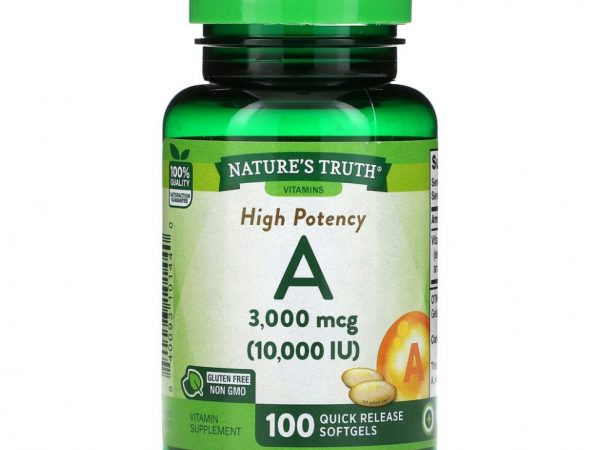Nature's Truth, Витамин A высокой эффективности, 3000 мкг (10 000 МЕ), 100 капсул быстрого высвобождения