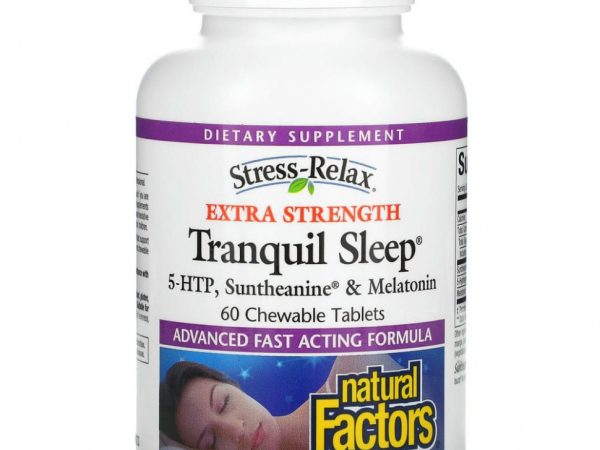 Natural Factors, Stress-Relax, Tranquil Sleep, экстра сила, 60 жевательных таблеток