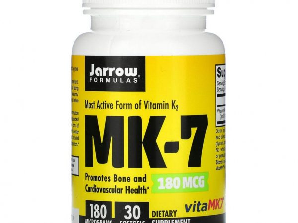 Jarrow Formulas, MK-7, самая активная форма витамина K2, 180 мкг, 30 мягких таблеток