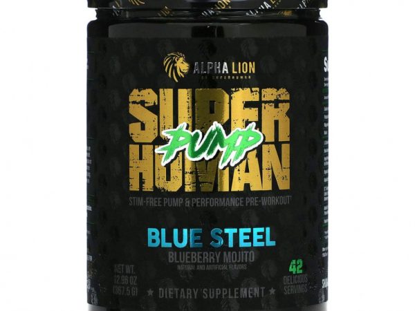 ALPHA LION, SuperHuman Pump, голубая сталь, мохито с голубикой, 367,5 г (12,96 унции)