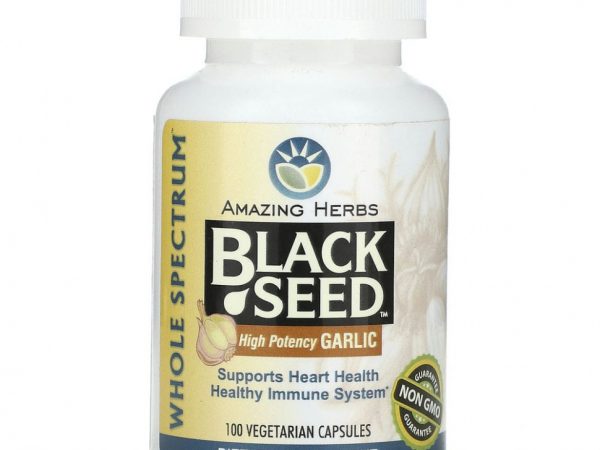 Amazing Herbs, Black Seed, высокоэффективный чеснок, 100 вегетарианских капсул