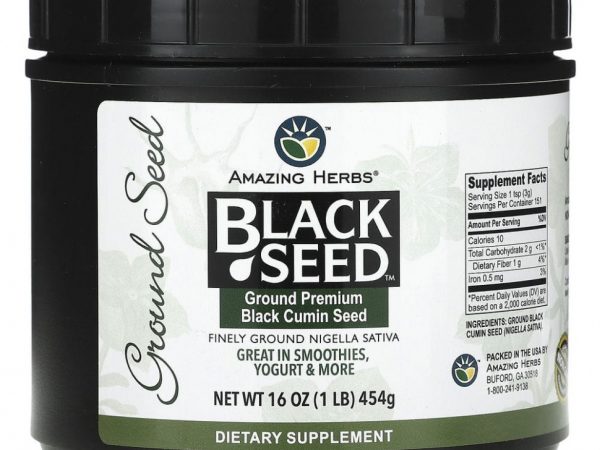 Amazing Herbs, Черные семена, молотые семена черного тмина премиального качества, 454 г (1 фунт)