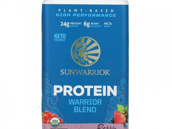 Sunwarrior, Warrior Blend Protein, органический растительный продукт, ягоды, 750 г (1,65 фунта)