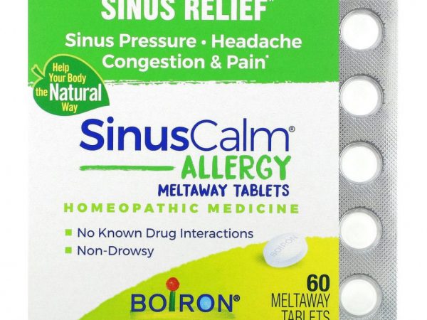 Boiron, SinusCalm Allergy, облегчение носа, без добавок, 60 таблеток Meltaway