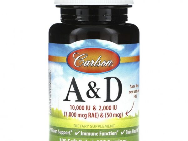 Carlson, Витамины A и D, 100 мягких таблеток