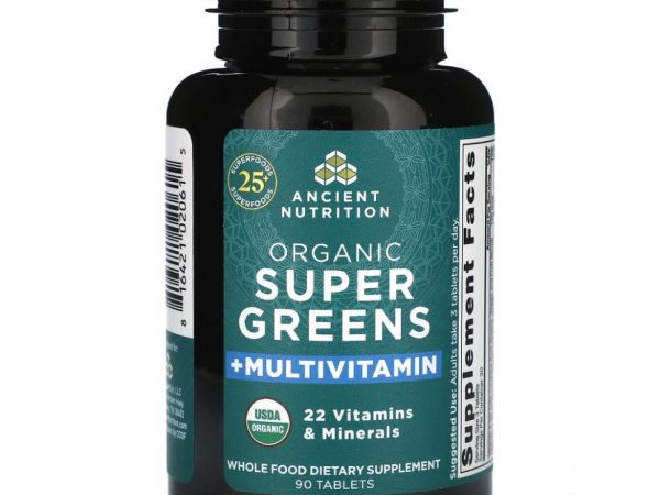 Dr. Axe / Ancient Nutrition, Органическая суперзеленая + мультивитамины, 90 таблеток