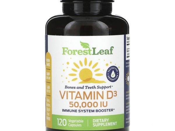 Forest Leaf, Витамин D3, 50 000 МЕ, 120 растительных капсул