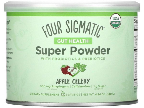 Four Sigmatic, Gut Health, суперпорошок с пробиотиками и пребиотиками, яблочный сельдерей, 140 г (4,94 унции)
