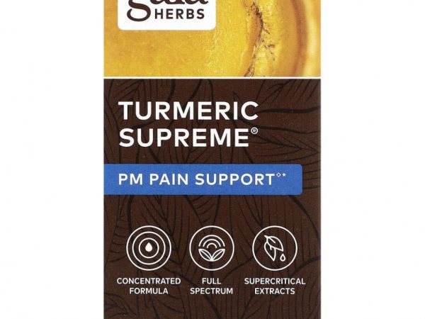 Gaia Herbs, Turmeric Supreme, PM для поддержки боли, 60 веганских жидких фитокапсул
