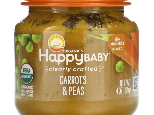 Happy Family Organics, Happy Baby, для детей от 6 месяцев, морковь и горох, 113 г (4 унции)