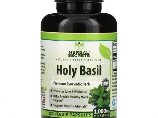 Herbal Secrets, Базилик священный, 500 мг, 120 растительных капсул