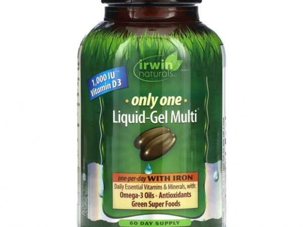 Irwin Naturals, Only One, мультивитамин в виде жидкого геля, с железом, 60 желатиновых капсул