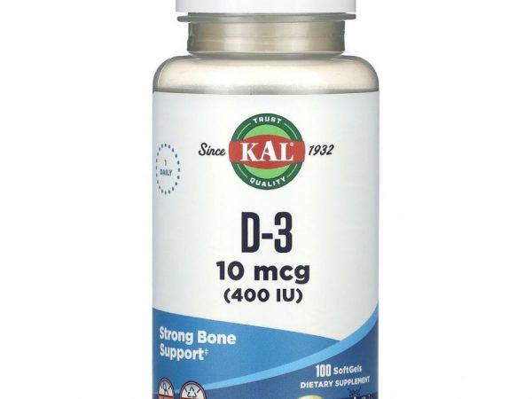 KAL, D-3, 10 мкг (400 МЕ), 100 мягких таблеток