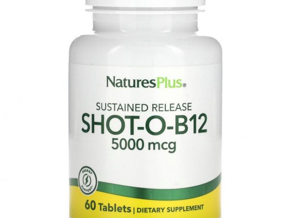NaturesPlus, Shot-O-B12 с замедленным высвобождением, 5000 мкг, 60 таблеток