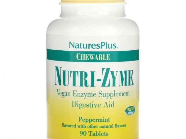 NaturesPlus, Жевательные Nutri-Zyme, перечная мята, 90 таблеток