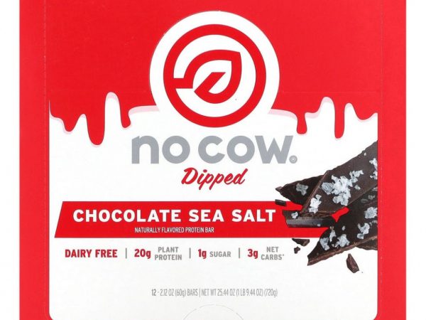 No Cow, Dipped Protein Bar, Chocolate Sea Salt, 12 Bars, 2.12 oz (60 g) Each