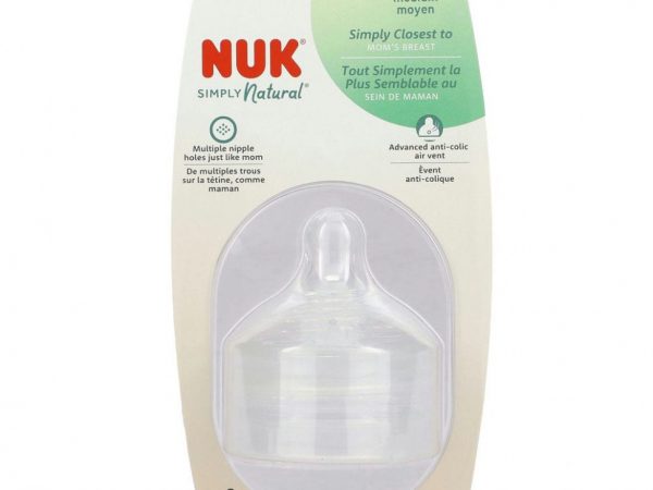 NUK, Simply Natural, соски, от 1 месяца, со средней степенью текучести, 2 соски