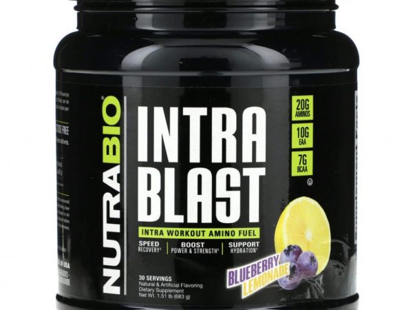 Nutrabio Labs, Intra Blast, аминокислотное топливо для приема во время тренировки, черничный лимонад, 683 г (1,51 фунта)