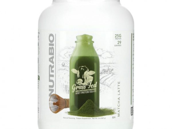 Nutrabio Labs, Изолят сывороточного протеина травяного откорма, латте с матча, 907 г (2 фунта)