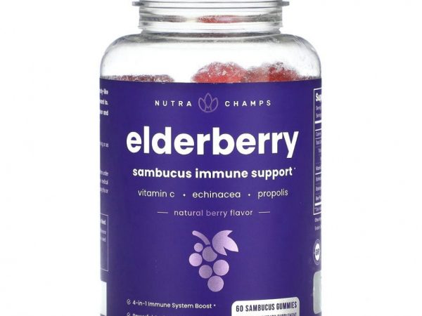 NutraChamps, Бузина, Sambucus для поддержки иммунитета, натуральные ягоды, 60 жевательных таблеток