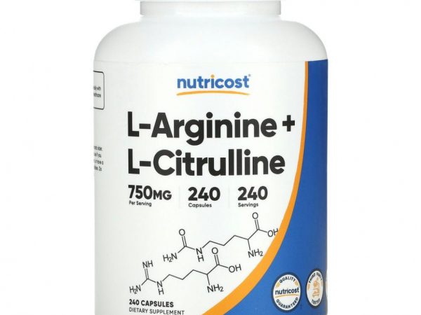 Nutricost, L-аргинин + L-цитруллин, 750 мг, 240 капсул