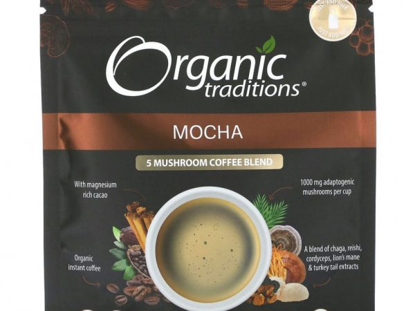 Organic Traditions, Смесь 5 грибов и кофе, мокко, 100 г (3,5 унции)