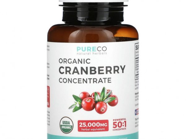 Pure Co., Natural Herbals, концентрат органической клюквы, 60 веганских капсул