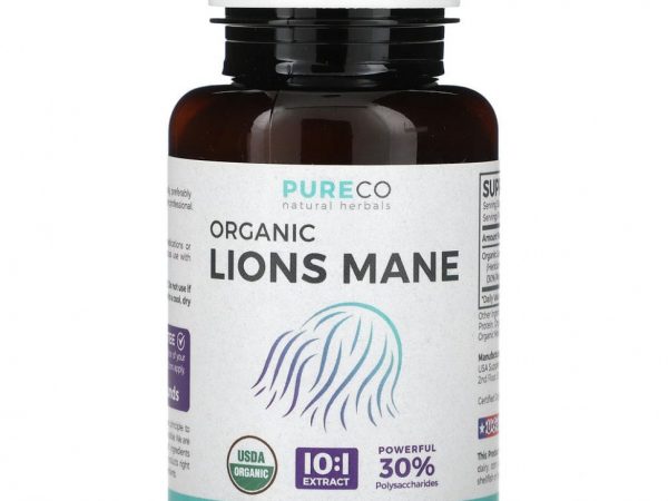 Pure Co., Natural Herbals, органическая львиная грива, 60 веганских капсул