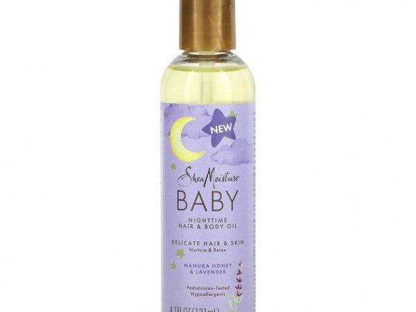 SheaMoisture, Для детей, ночное масло для волос и тела, мед манука и лаванда, 121 мл (4,1 жидк. Унции)