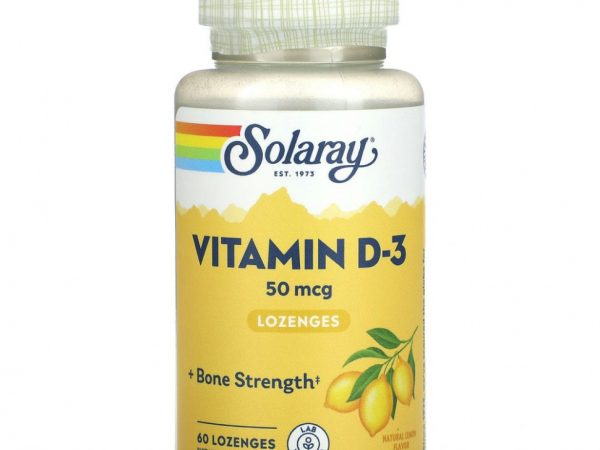 Solaray, Леденцы с витамином D3, лимонный вкус, 50 мкг, 60 пастилок