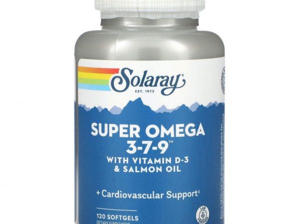 Solaray, Super Omega 3-7-9 с витамином D3 и маслом лосося, 120 мягких таблеток