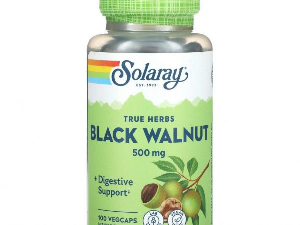 Solaray, True Herbs, черный орех, 500 мг, 100 вегетарианских капсул