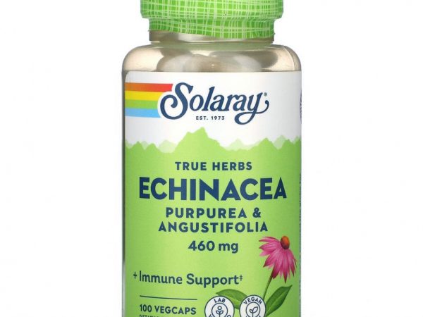Solaray, True Herbs, эхинацея, пурпурная и узколистная, 460 мг, 100 растительных капсул