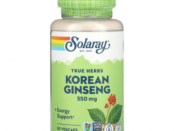 Solaray, True Herbs, корейский женьшень, 550 мг, 50 вегетарианских капсул