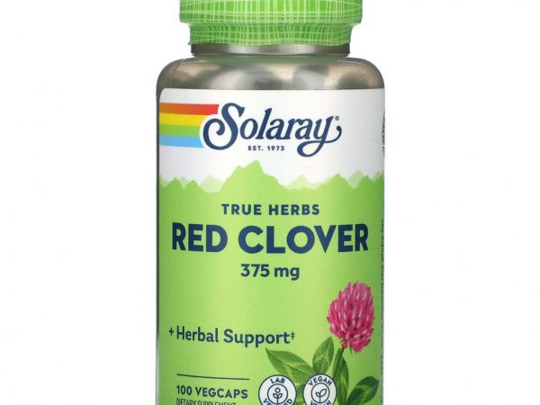 Solaray, True Herbs, красный клевер, 375 мг, 100 вегетарианских капсул