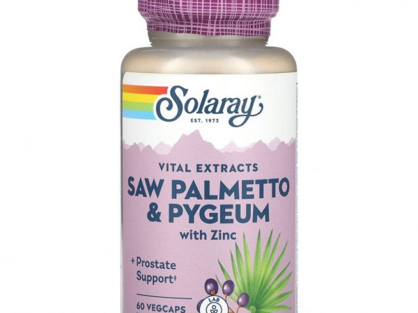 Solaray, Vital Extracts, пальма сереноа и пигеум с цинком, 60 растительных капсул