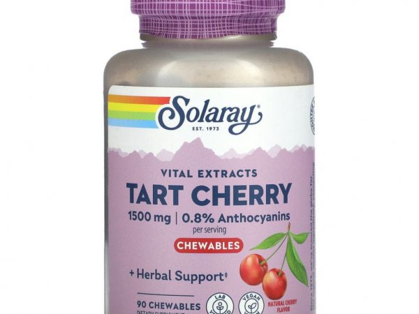 Solaray, Vital Extracts Tart Cherry, натуральная вишня, 500 мг, 90 жевательных таблеток
