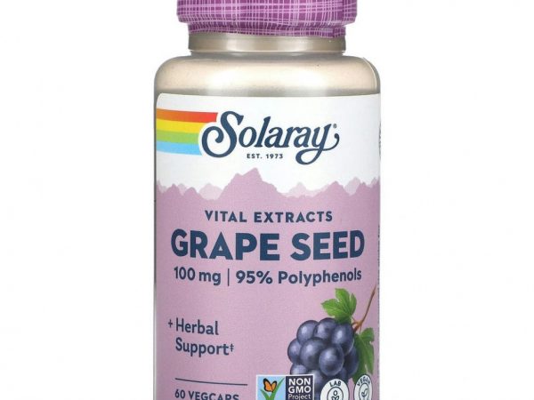 Solaray, Vital Extracts, виноградные косточки, 100 мг, 60 растительных капсул