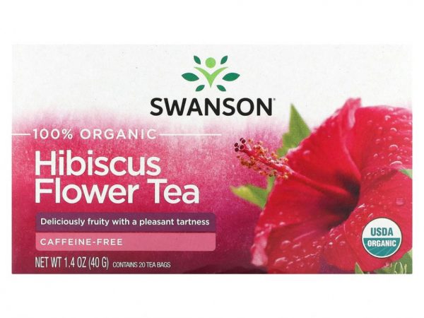 Swanson, Чай из цветов гибискуса, без кофеина, 20 чайных пакетиков, 40 г (1,4 унции)
