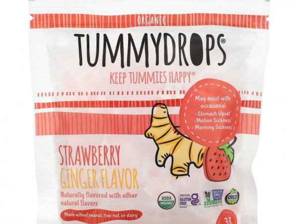 Tummydrops, Органические капли для живота, клубника и имбирь, 33 пастилки