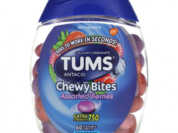 Tums, Антацид, жевательные таблетки, усиленное действие, ягодное ассорти, 60 жевательных таблеток