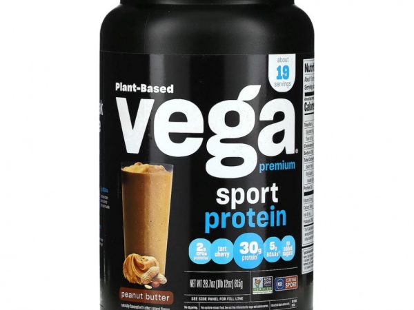 Vega, Sport, протеин премиального качества на растительной основе, арахисовая паста, 815 г (1 фунт 12 унций)