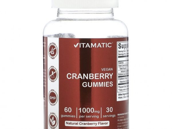 Vitamatic, Веганские жевательные мармеладки, натуральная клюква, 500 мг, 60 жевательных мармеладок