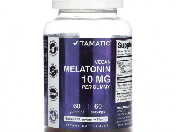 Vitamatic, Веганский мелатонин, натуральная клубника, 10 мг, 60 жевательных таблеток