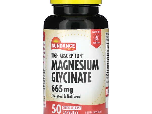 Sundance Vitamins, High Absorption, глицинат магния, 665 мг, 50 капсул с быстрым высвобождением