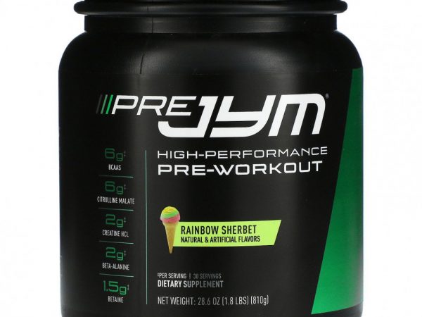 JYM Supplement Science, Pre JYM, высокоэффективный предтренировочный продукт, радужный щербет, 810 г (1,8 фунта)