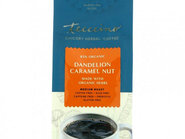 Teeccino, травяной кофе из цикория, средней прожарки, с одуванчиком, с карамельно-ореховым вкусом, без кофеина, 284 г (10 унций)