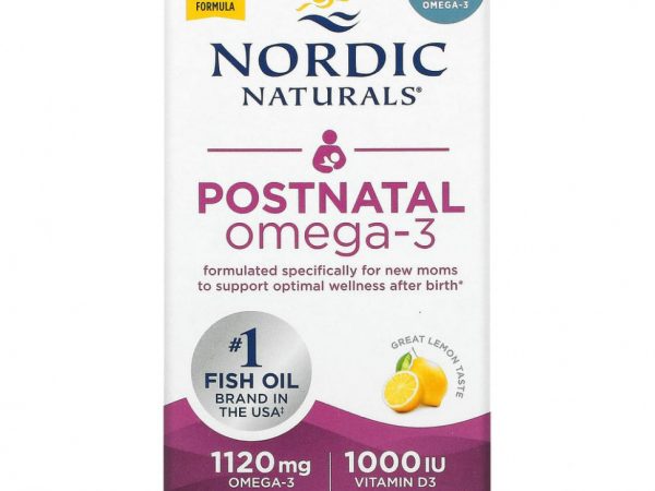 Nordic Naturals, омега-3 для приема после родов, лимон, 560 мг, 60 капсул