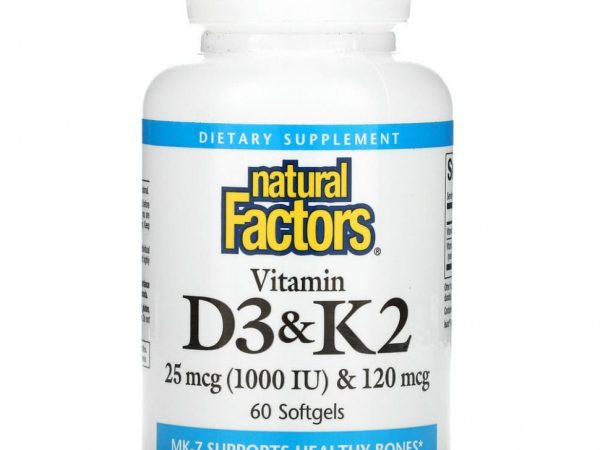Natural Factors, витамины D3 и К2, 60 капсул